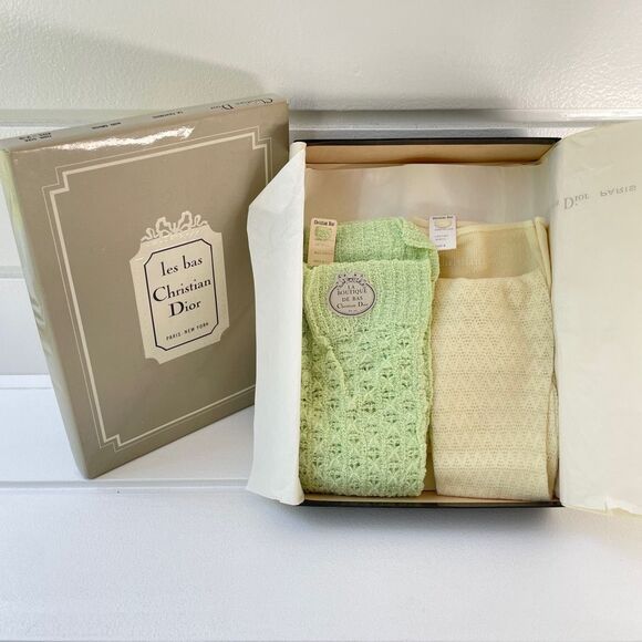 Two Pairs Of Vintage Christian Dior Textured Stockings Dior Sport Chevron New In - Picture 1 of 16
